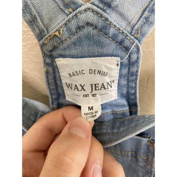 Wax Jean Womens Blue Shorts Overalls medium cotton straps cuffed denim shortalls - Picture 3 of 6